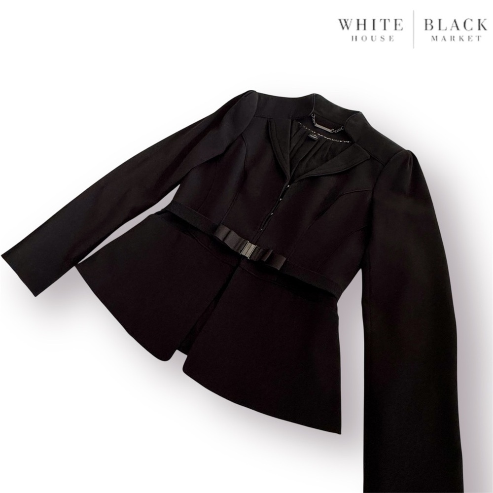 🆑WHBM Women’s Peplum Waist w/Bow Belt Detail Blazer Jacket & Legacy Pants (SET) - Picture 6 of 15